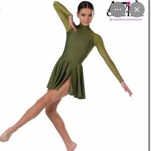 Dance costume dress, olive green, size large child